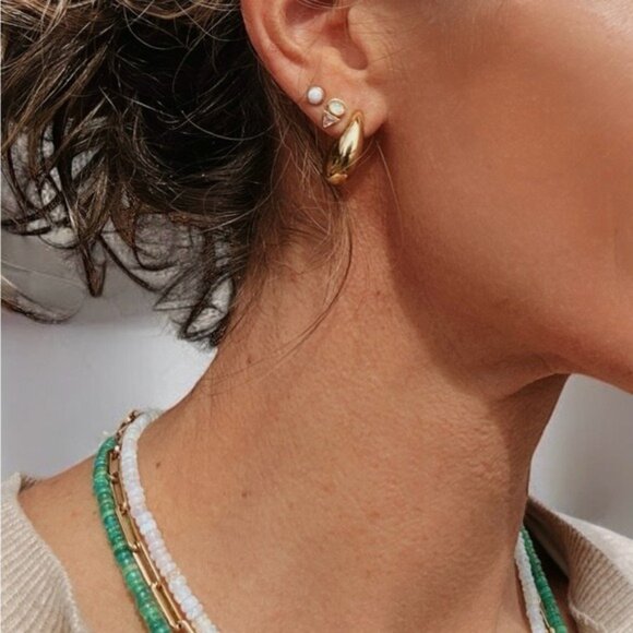 Tiny Stud Earrings Opal and Pink CZ Triangle Opal & Crystal Dainty Studs PRETTY - Picture 3 of 12